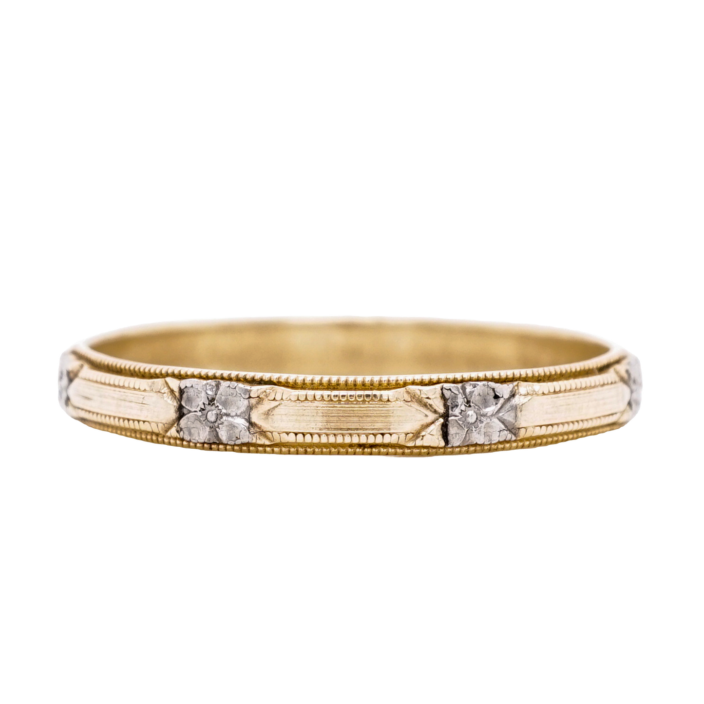 3mm Art Deco Two-Tone Engraved Wedding Band in 14K