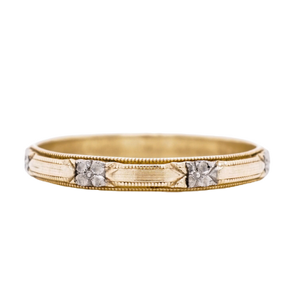 3mm Art Deco Two-Tone Engraved Wedding Band in 14K