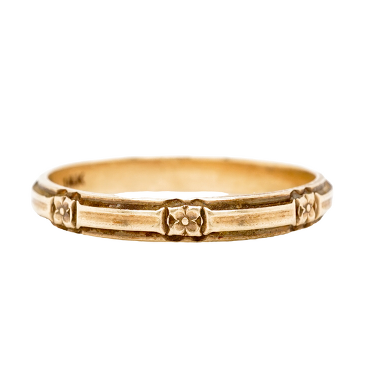 3mm Art Deco Orange Blossom Wedding Band in 14k Yellow Gold