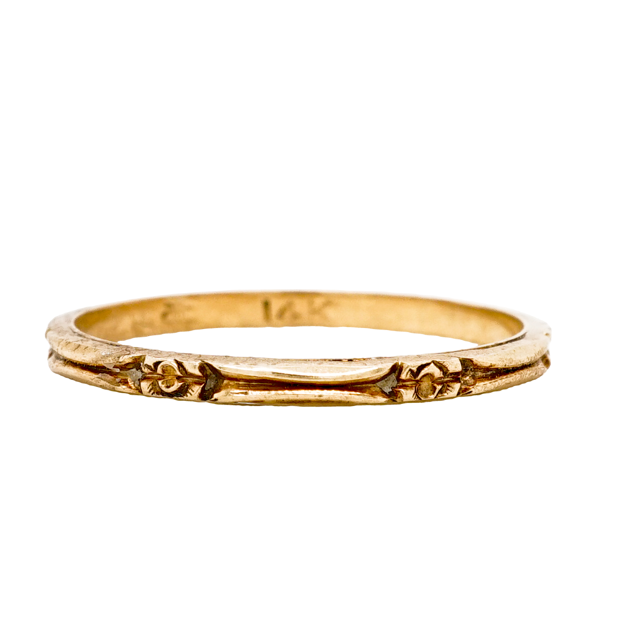 Thin Art Deco Engraved Wedding Band in 14k Yellow Gold