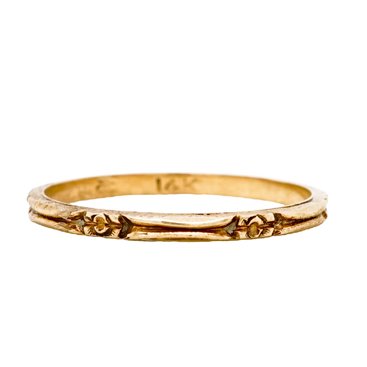 Thin Art Deco Engraved Wedding Band in 14k Yellow Gold