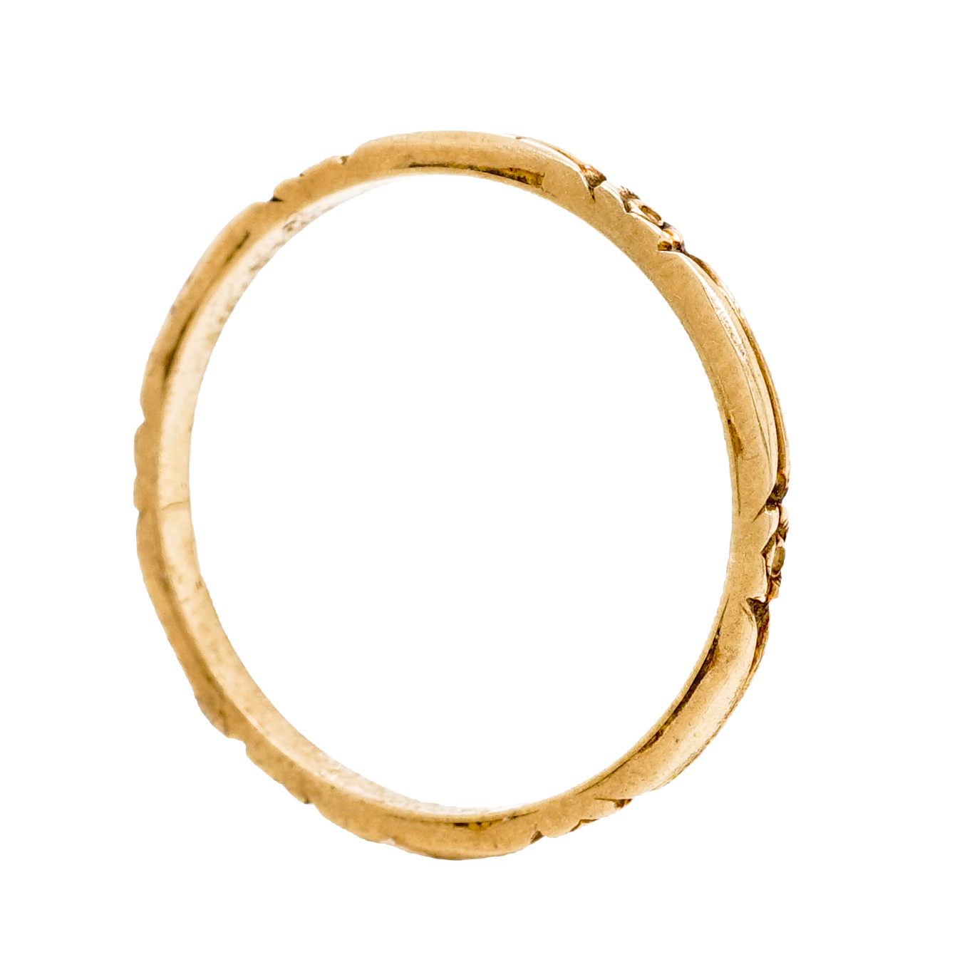 Thin Art Deco Engraved Wedding Band in 14k Yellow Gold