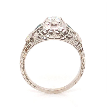 .27 Art Deco Diamond & Emerald Engagement Ring in 18k White Gold