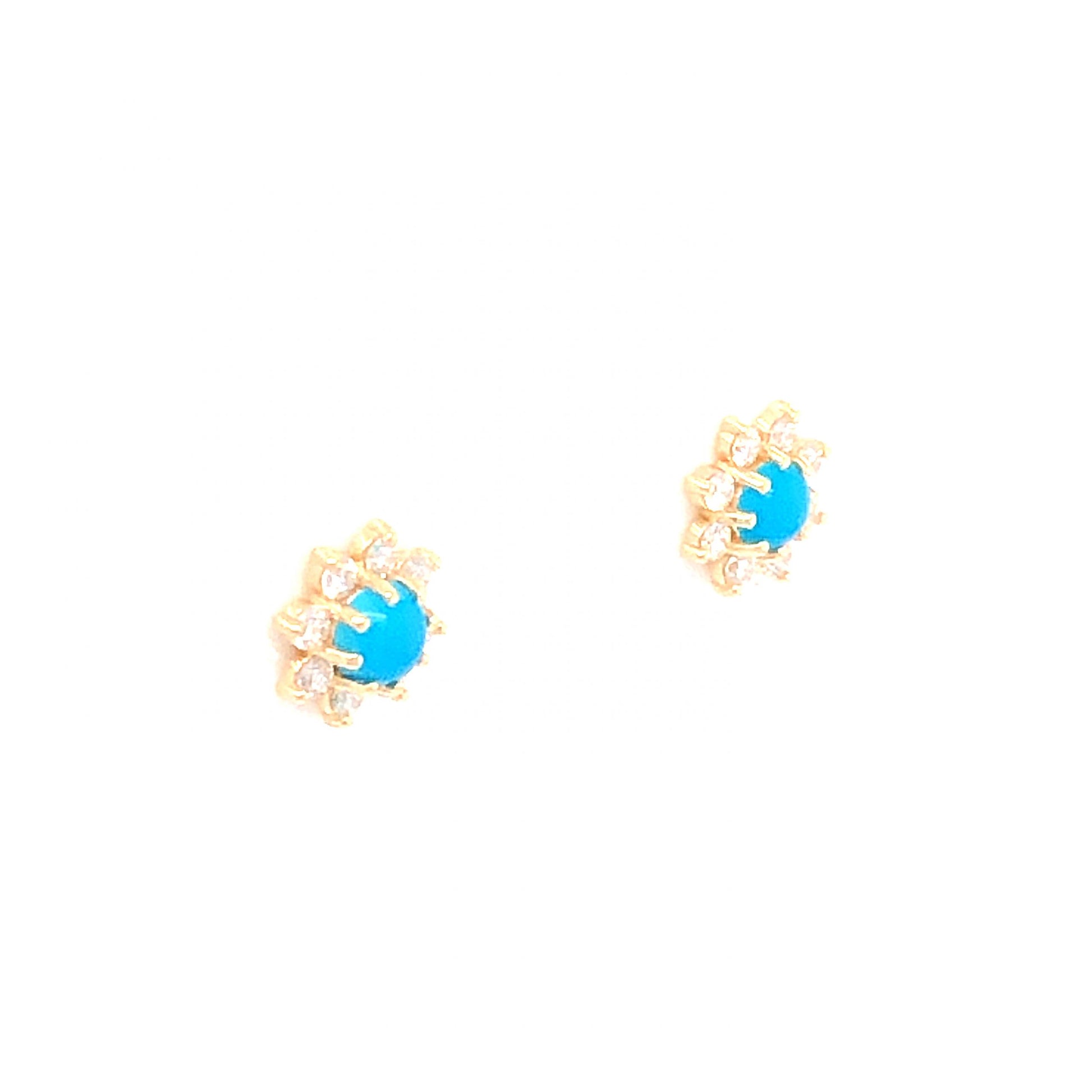 Turquoise and Diamond Stud Earrings in 14k Yellow Gold