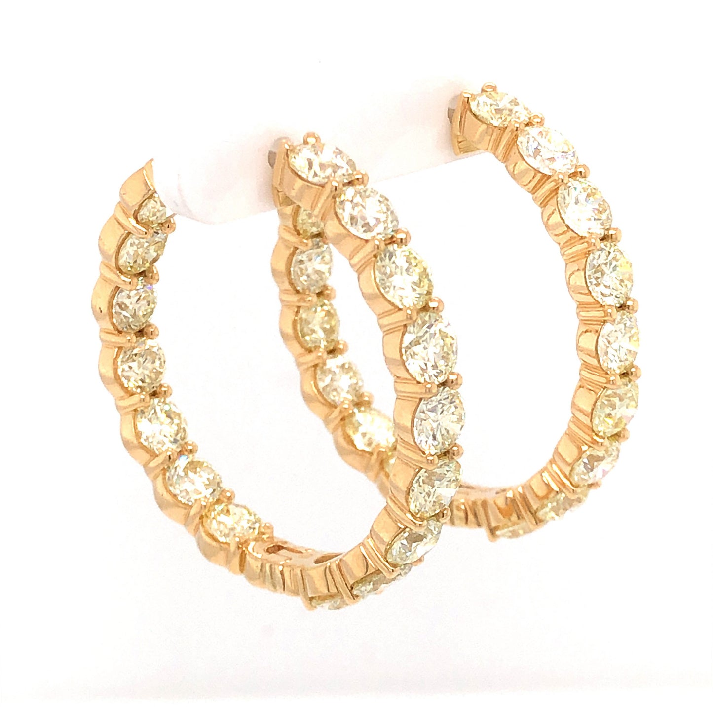 12.80 Carat Diamond Hoop Earrings in 18K Yellow Gold