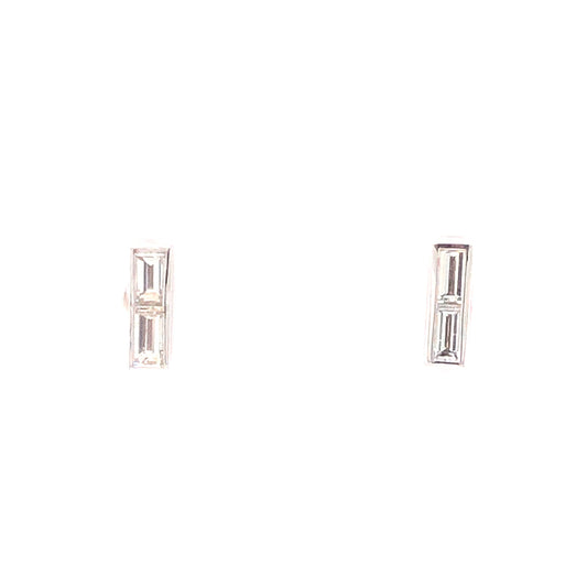 .32 Baguette Cut Diamond Stud Earrings 14K White Gold