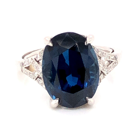 Vintage 6.90 Oval Cut Sapphire w/ Diamonds in Platinum