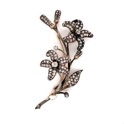 Victorian Diamond En-Tremblant Brooch in Sterling Silver and 14k Gold