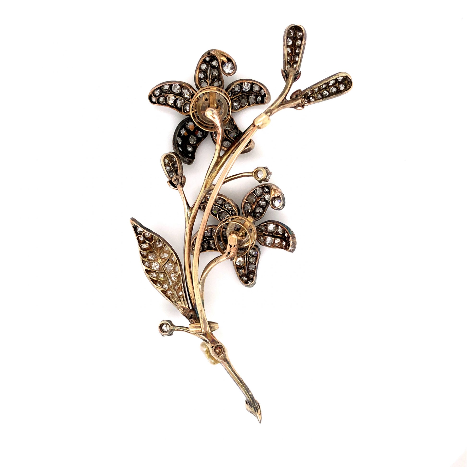 Victorian Diamond En-Tremblant Brooch in Sterling Silver and 14k Gold
