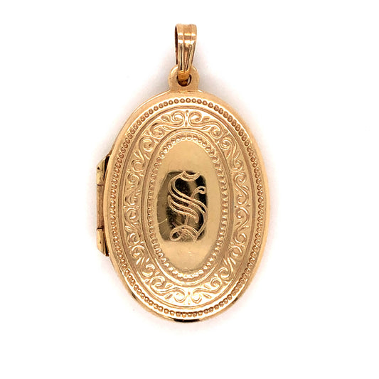 1960's Mid-Century Oval Locket in 14k Yellow Gold