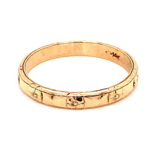 3.27mm Art Deco Orange Blossom Wedding Band in 14k Yellow Gold