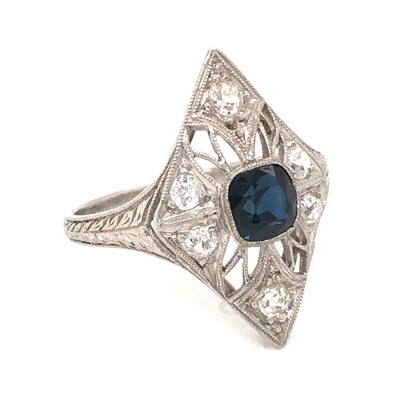 .64 Art Deco Sapphire & Diamond Cocktail Ring in Platinum