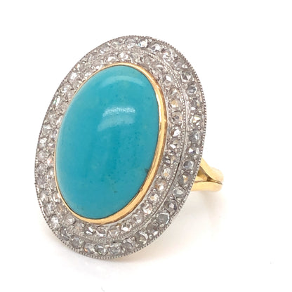 Mid-Century Turquoise and Diamond Cocktail Ring in 14k and Platinum