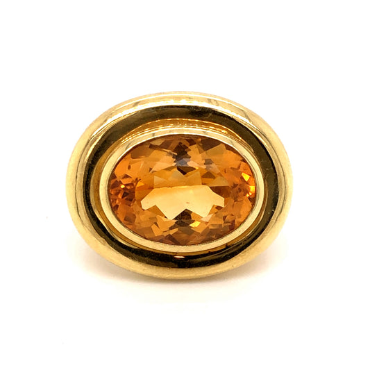 Mid-Century Citrine Cocktail Ring in 18k Yellow Gold