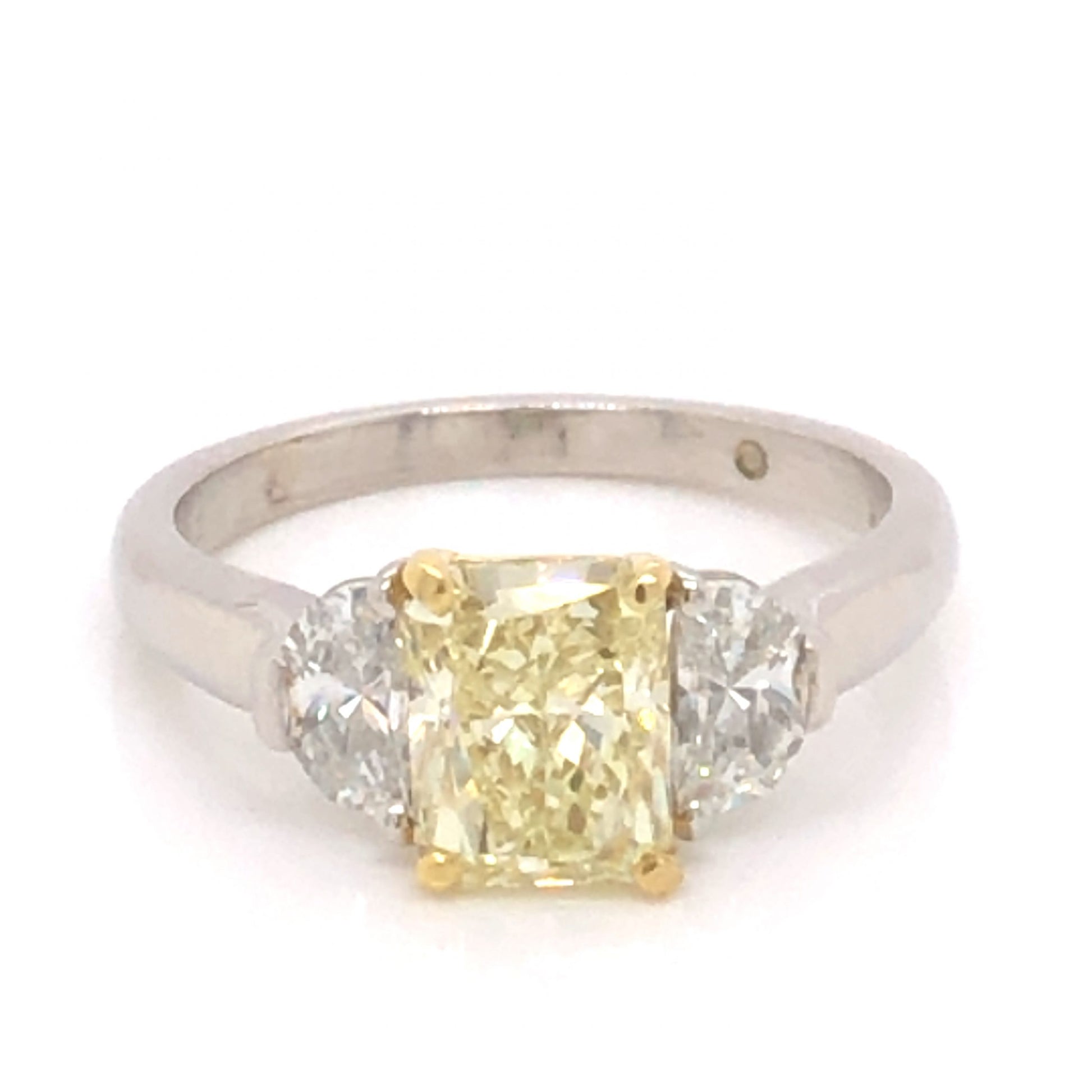 1.80 Yellow Diamond Engagement Ring in Platinum & 18k Yellow GoldComposition: Platinum/18 Karat Yellow Gold Ring Size: 6.5 Total Diamond Weight: 2.90ct Total Gram Weight: 5.7 g Inscription: 10% IRD PLAT, 18K
      