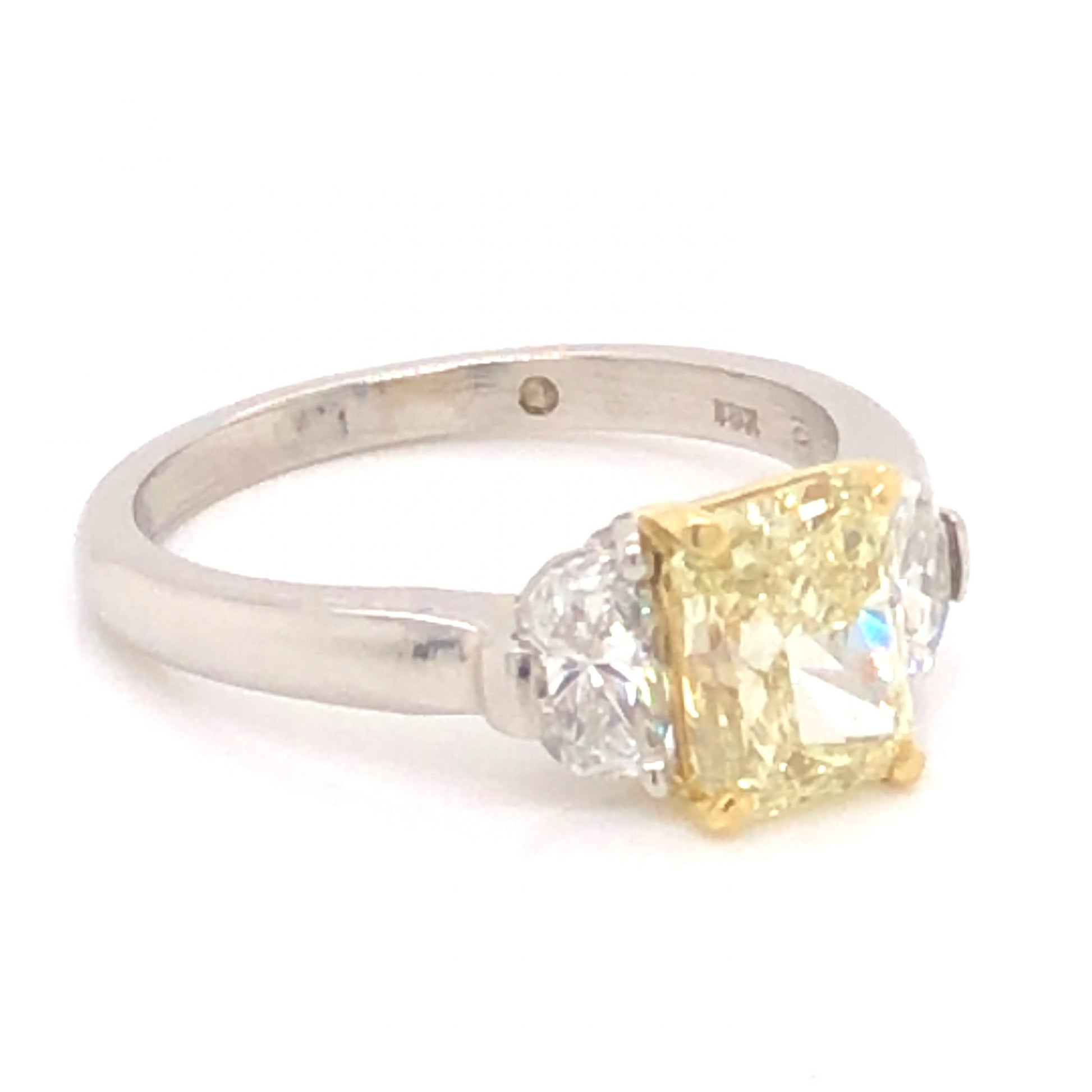 1.80 Yellow Diamond Engagement Ring in Platinum & 18k Yellow GoldComposition: Platinum/18 Karat Yellow Gold Ring Size: 6.5 Total Diamond Weight: 2.90ct Total Gram Weight: 5.7 g Inscription: 10% IRD PLAT, 18K
      