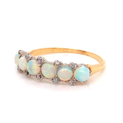 .96 Victorian Opal & Diamond Cocktail Ring 14k Yellow and White Gold