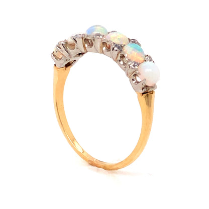 .96 Victorian Opal & Diamond Cocktail Ring 14k Yellow and White Gold