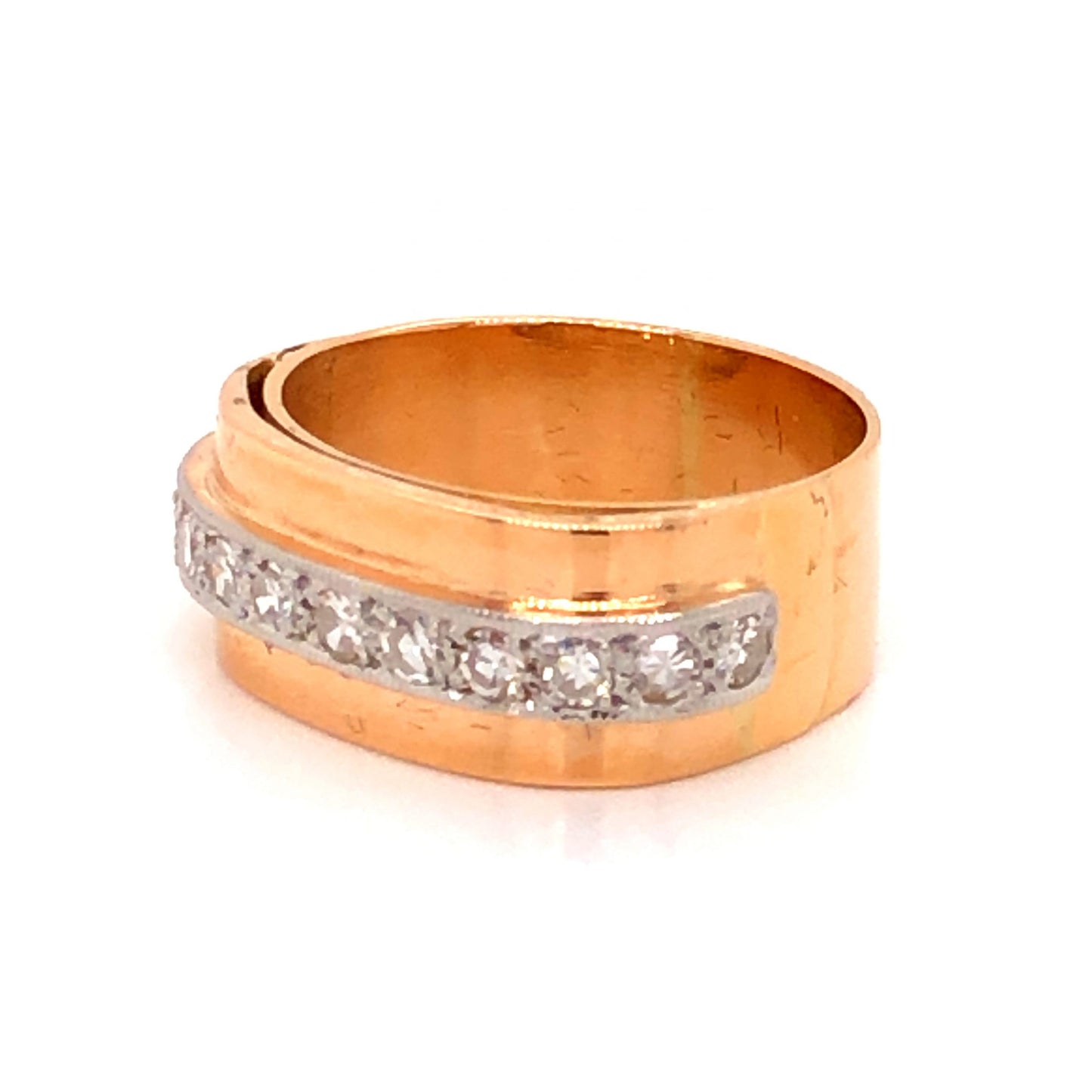 Retro Two-Tone Diamond Cocktail Ring in 18k Rose Gold