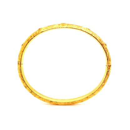 Engraved Victorian Diamond Bangle Bracelet in 14k Yellow Gold