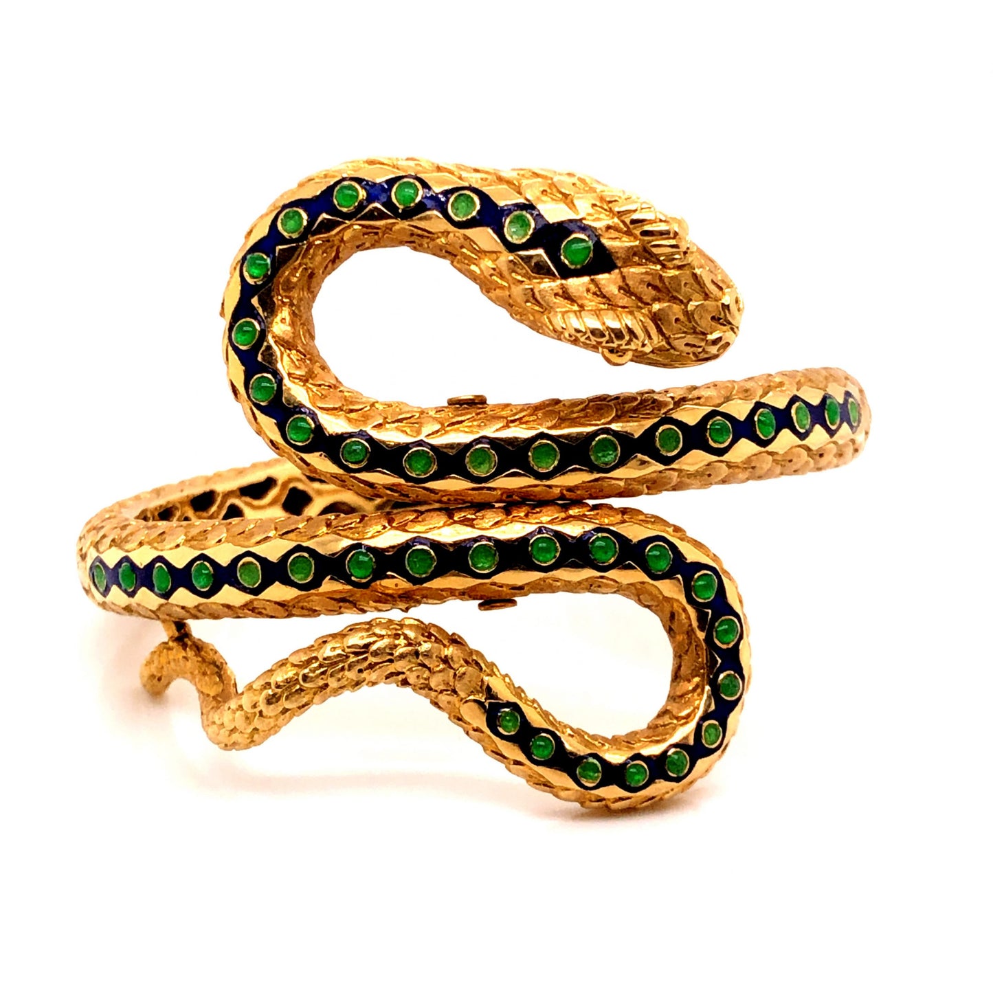 Mid-Century Emerald Snake Bracelet in 18k Yellow Gold