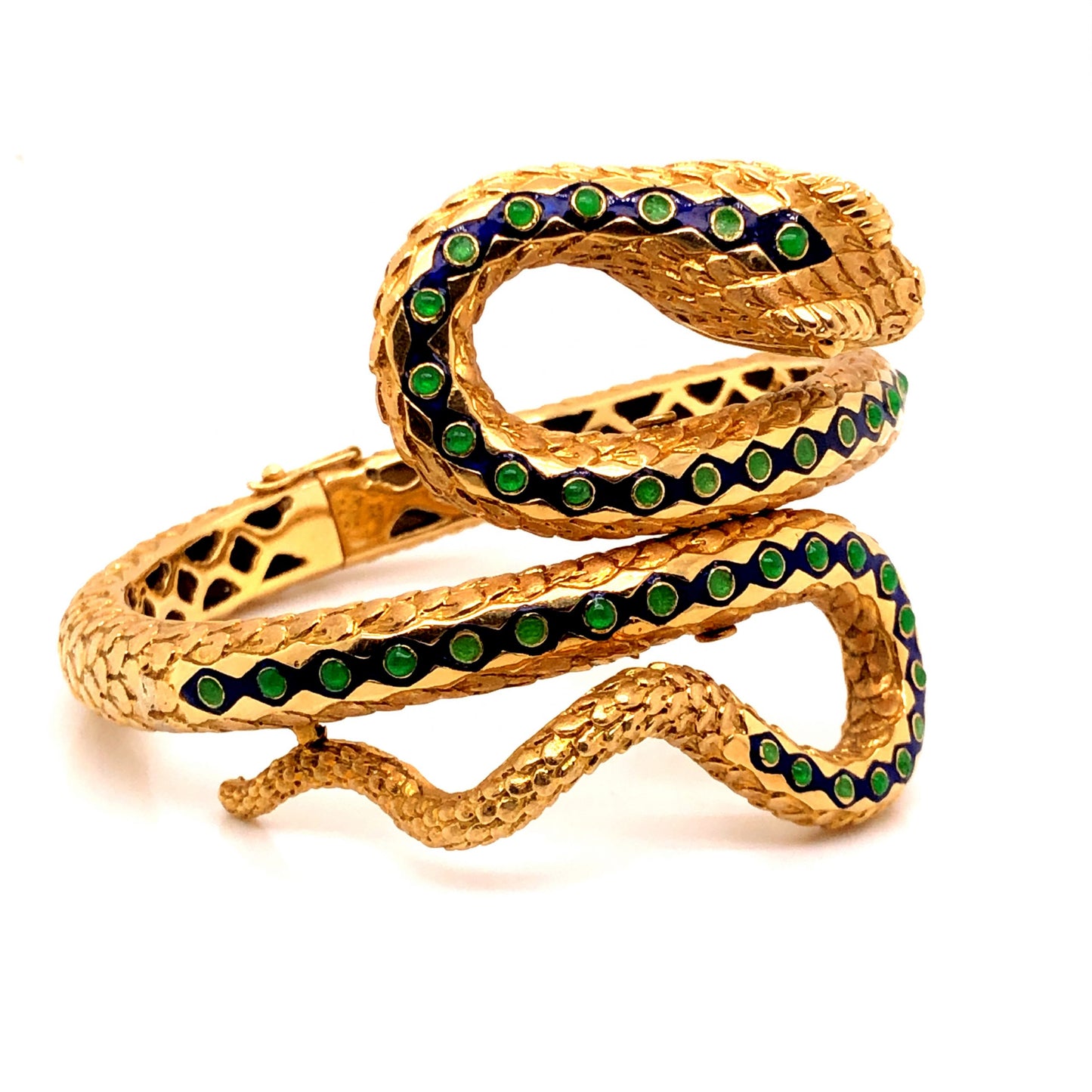 Mid-Century Emerald Snake Bracelet in 18k Yellow Gold