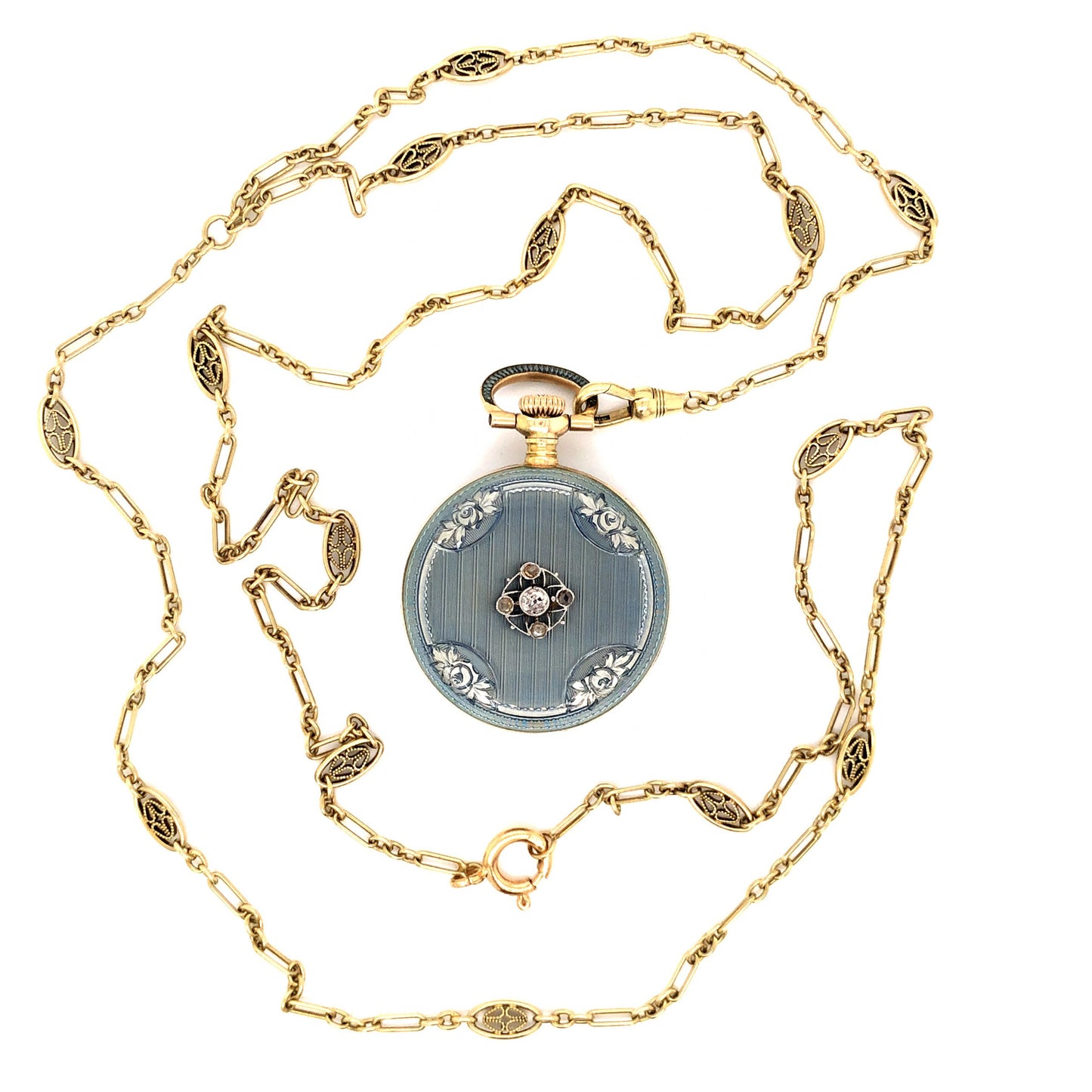 Victorian Diamond Watch Pendant in 14k Yellow Gold