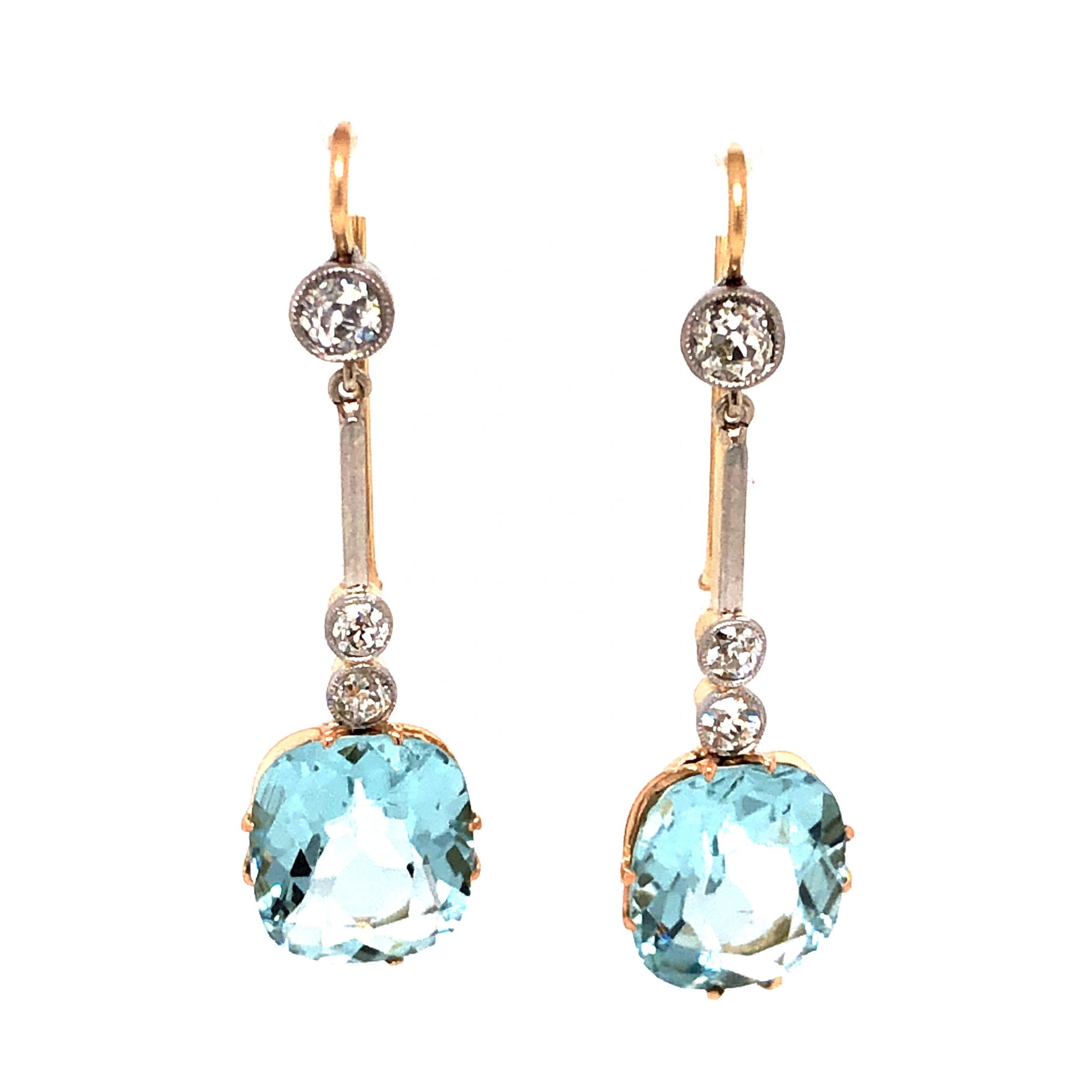 Art Deco Aquamarine and Diamond Drop Earrings in 14k