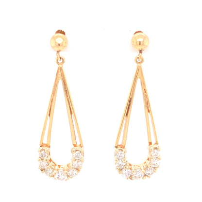 Mid-Century Diamond Drop Earrings in 14k Yellow Gold