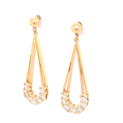 Mid-Century Diamond Drop Earrings in 14k Yellow Gold