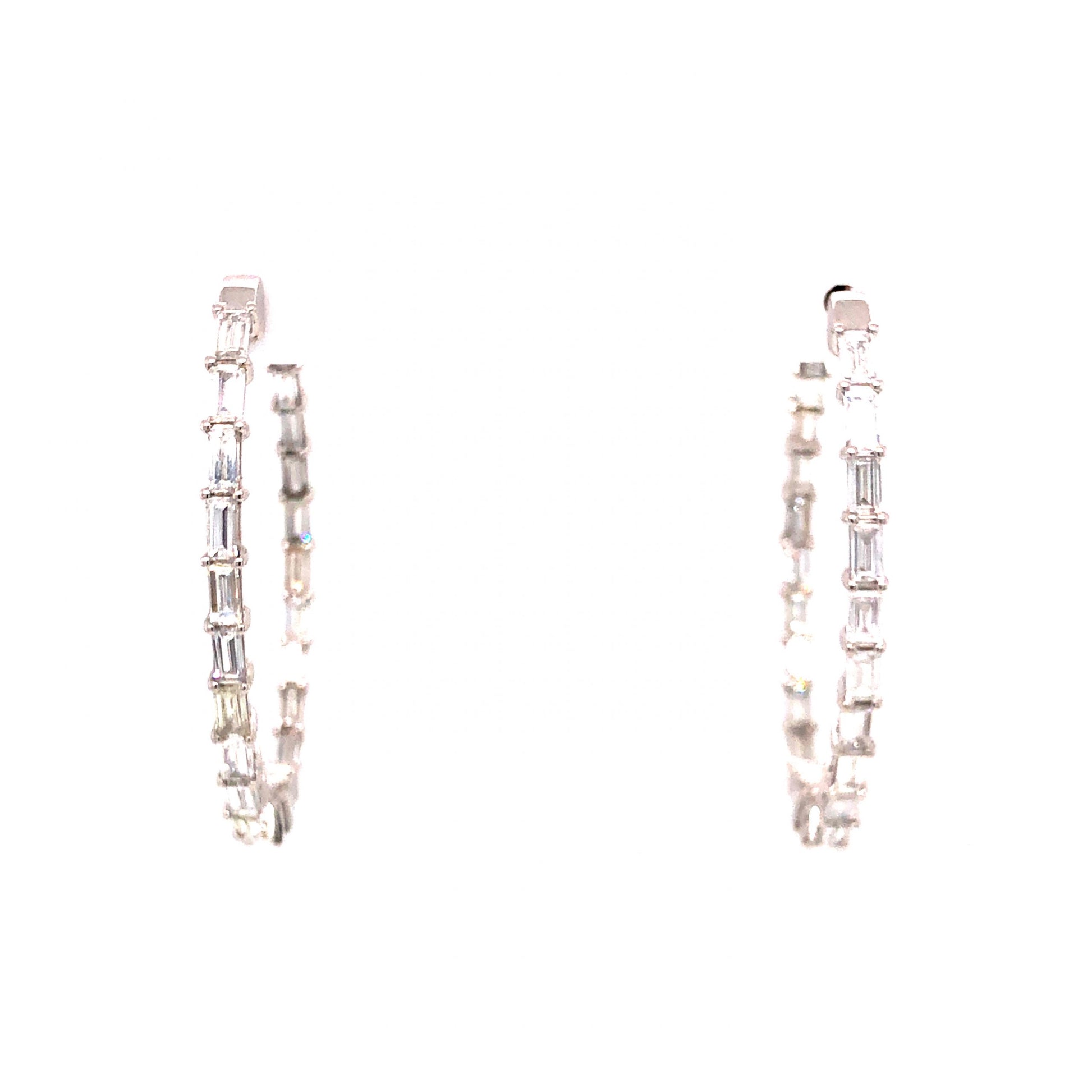3.62 Baguette Cut Diamond Hoop Earrings in 18k White Gold