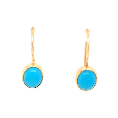 Vintage Mid-Century Turquoise Earrings in 18k Yellow Gold