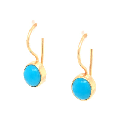 Vintage Mid-Century Turquoise Earrings in 18k Yellow Gold