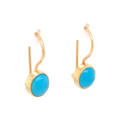 Vintage Mid-Century Turquoise Earrings in 18k Yellow Gold