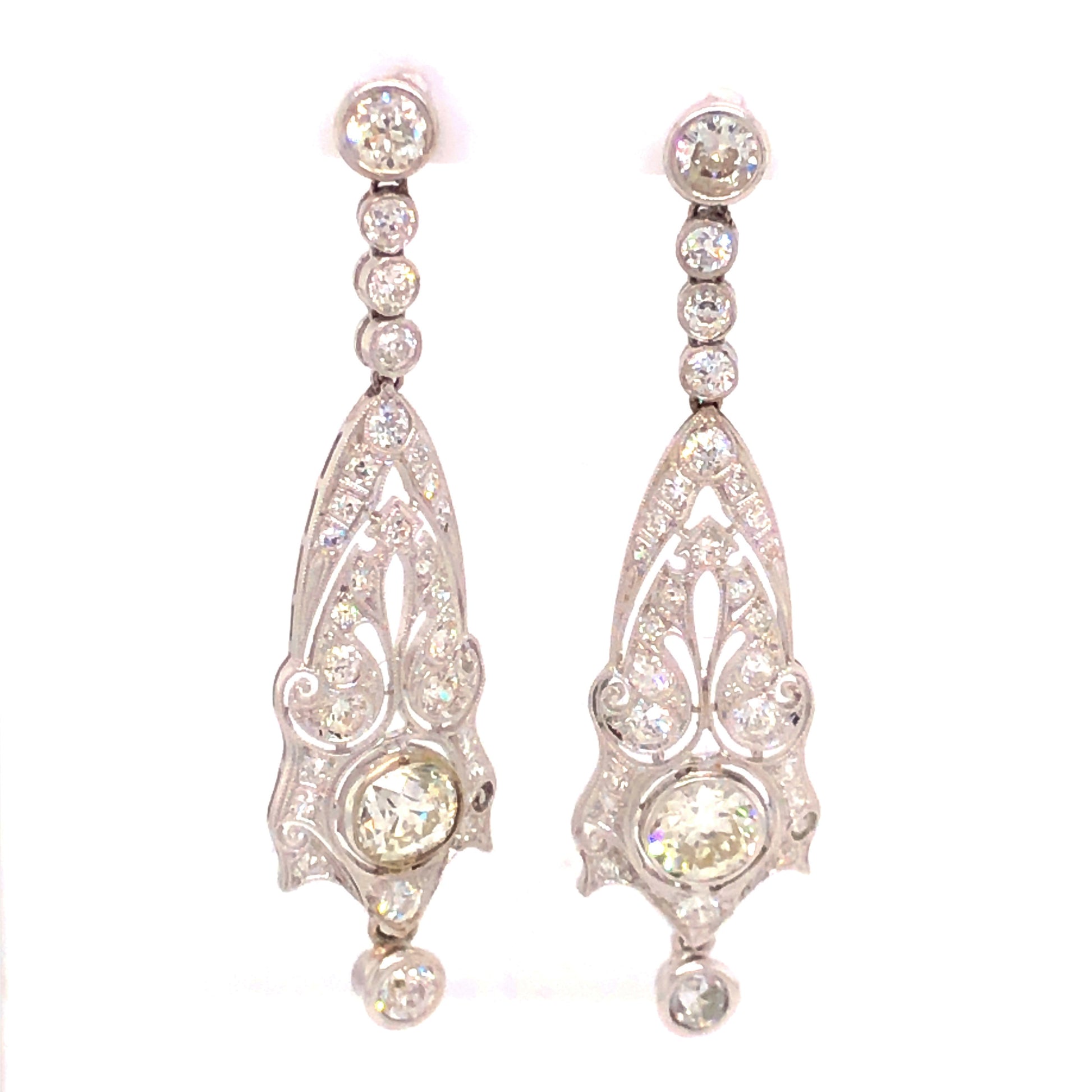 6.03 Art Deco Diamond Drop Earrings in Platinum