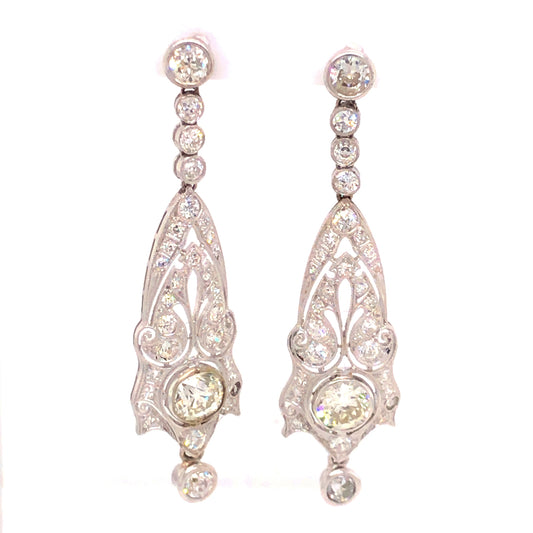 6.03 Art Deco Diamond Drop Earrings in Platinum