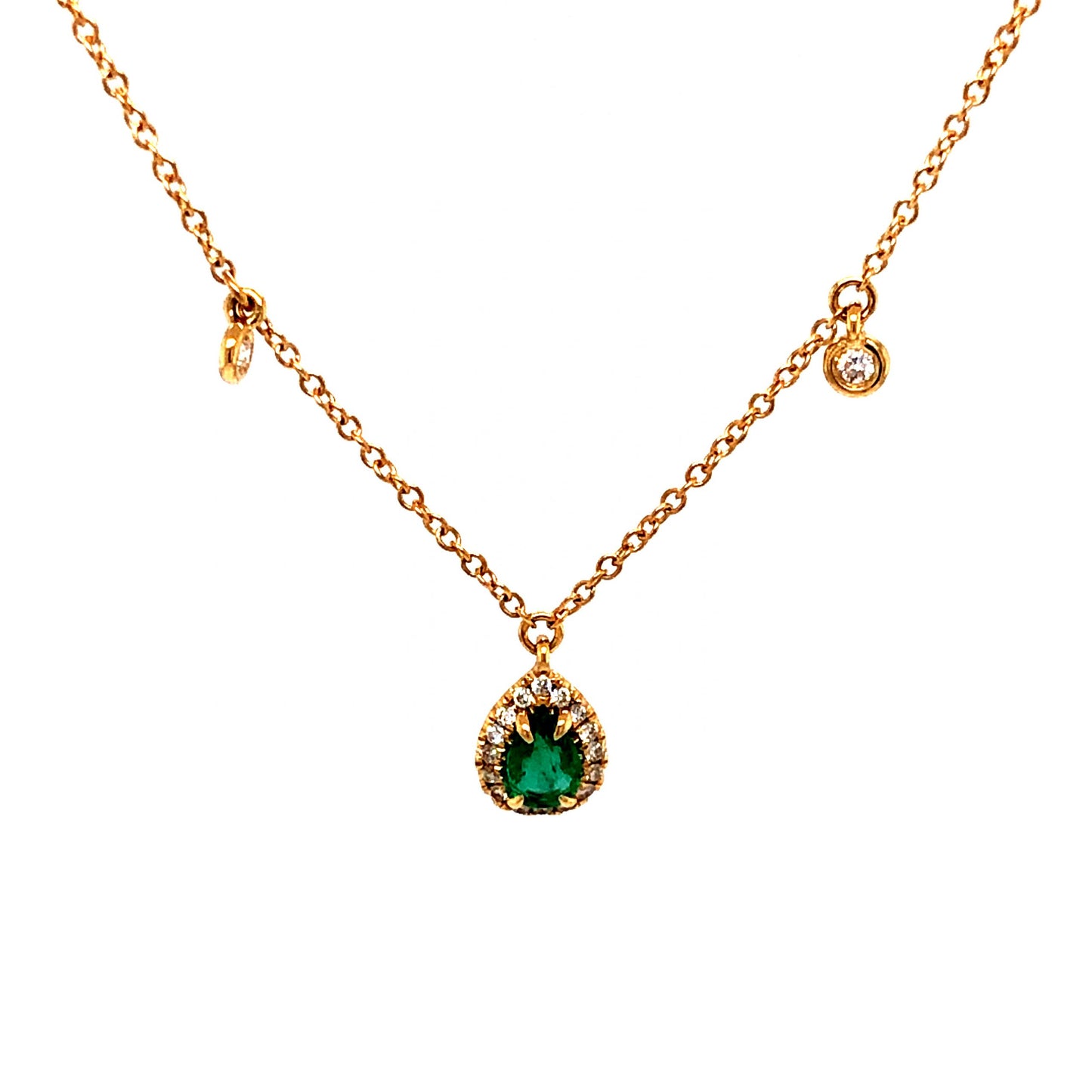 .19 Pear Cut Emerald & Diamond Necklace in 18k Yellow Gold