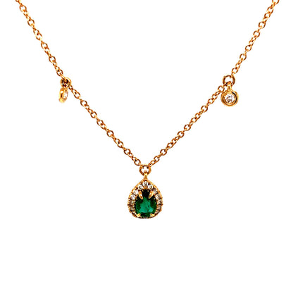 .19 Pear Cut Emerald & Diamond Necklace in 18k Yellow Gold