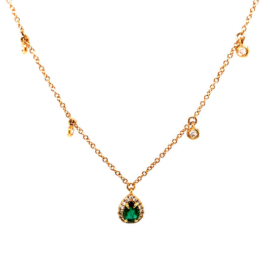 .19 Pear Cut Emerald & Diamond Necklace in 18k Yellow Gold