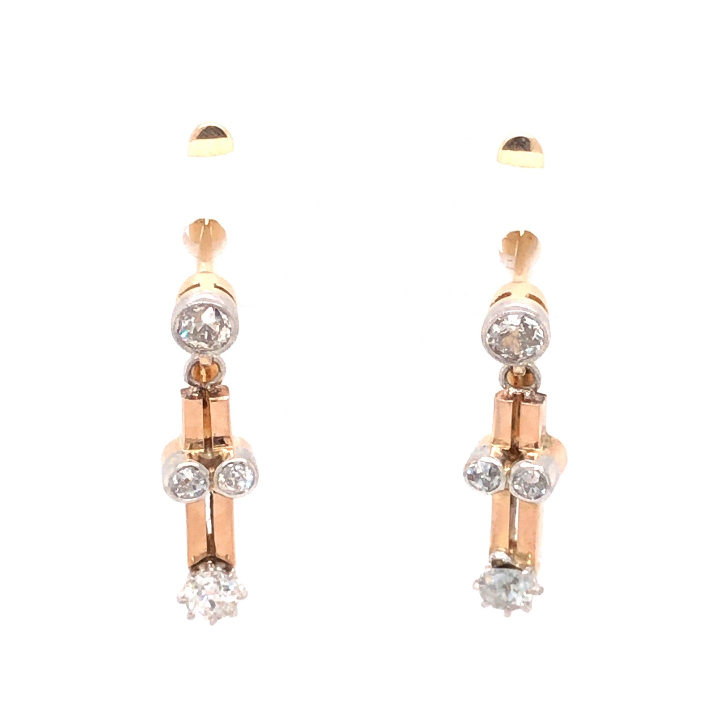 .60 Art Deco Diamond Earrings in 18k Yellow Gold and Platinum