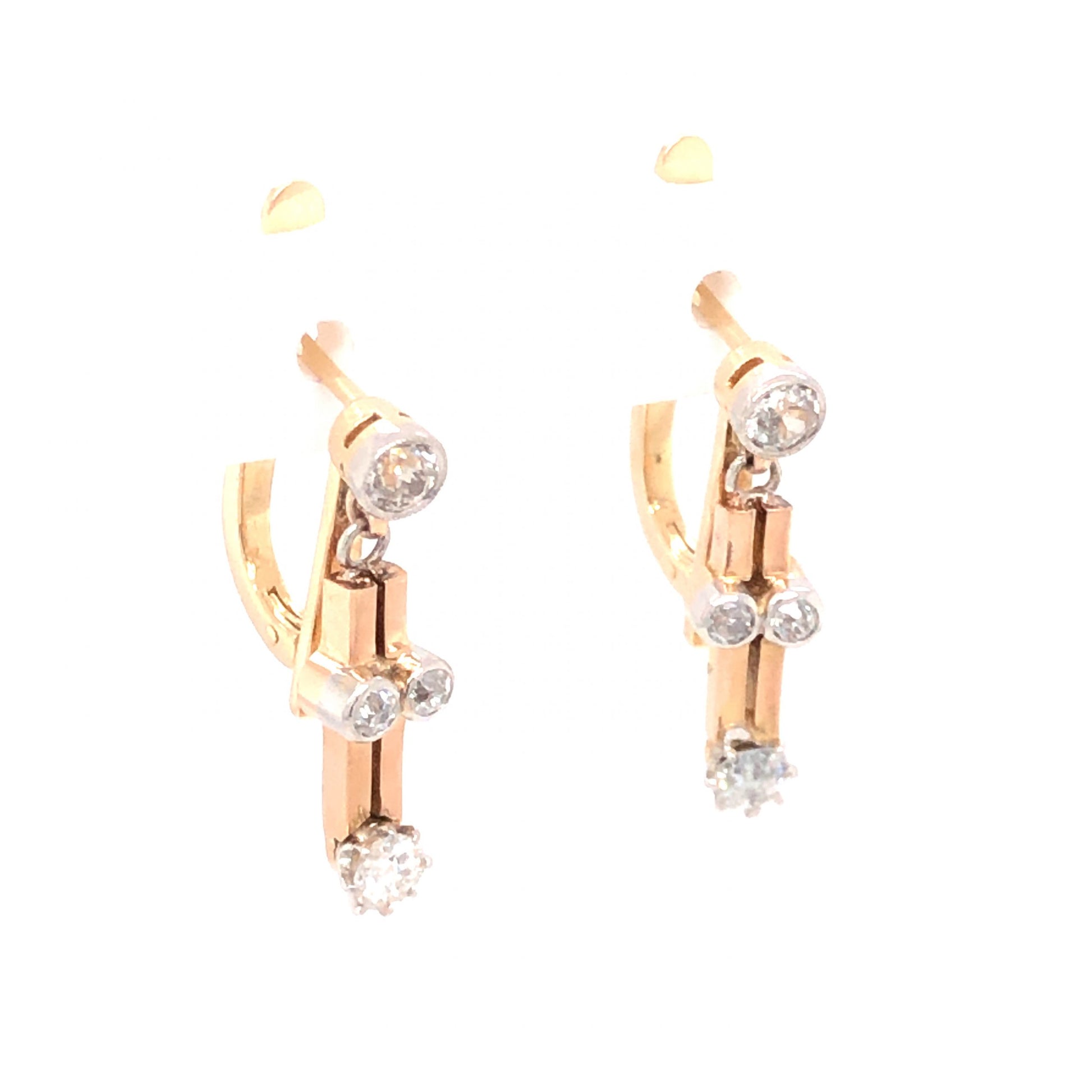 .60 Art Deco Diamond Earrings in 18k Yellow Gold and Platinum