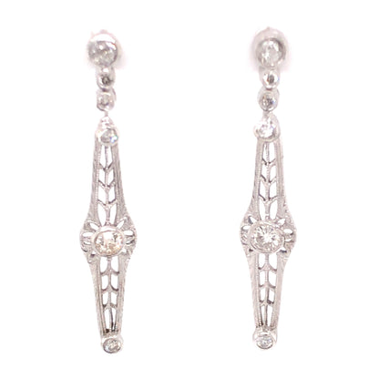 .78 Art Deco Diamond Earrings in 14k White Gold