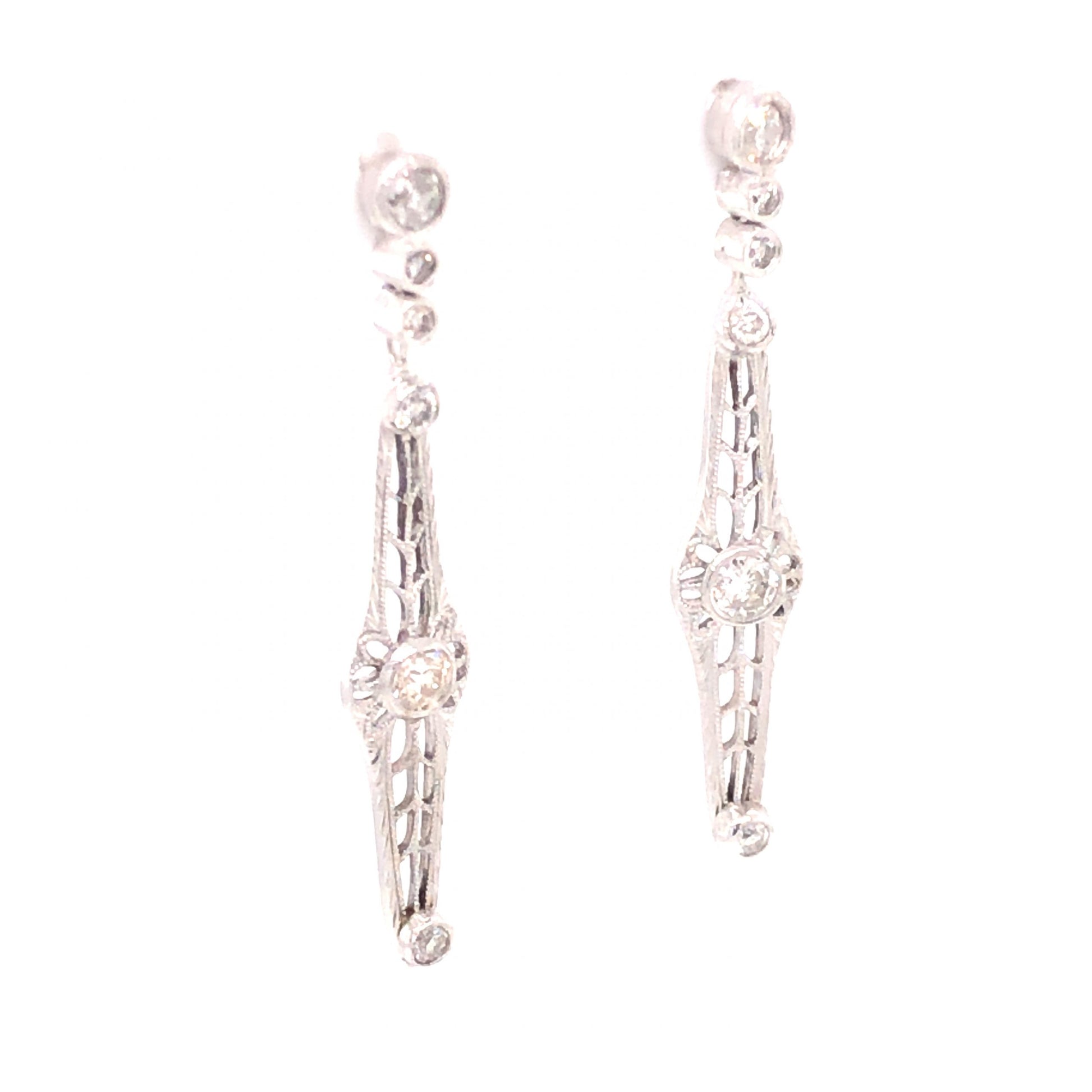 .78 Art Deco Diamond Earrings in 14k White Gold