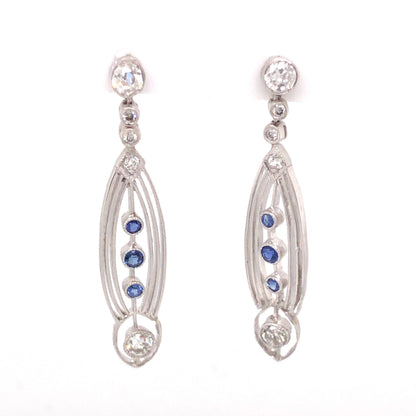 .88 Art Deco Diamond and Sapphire Earrings in Platinum