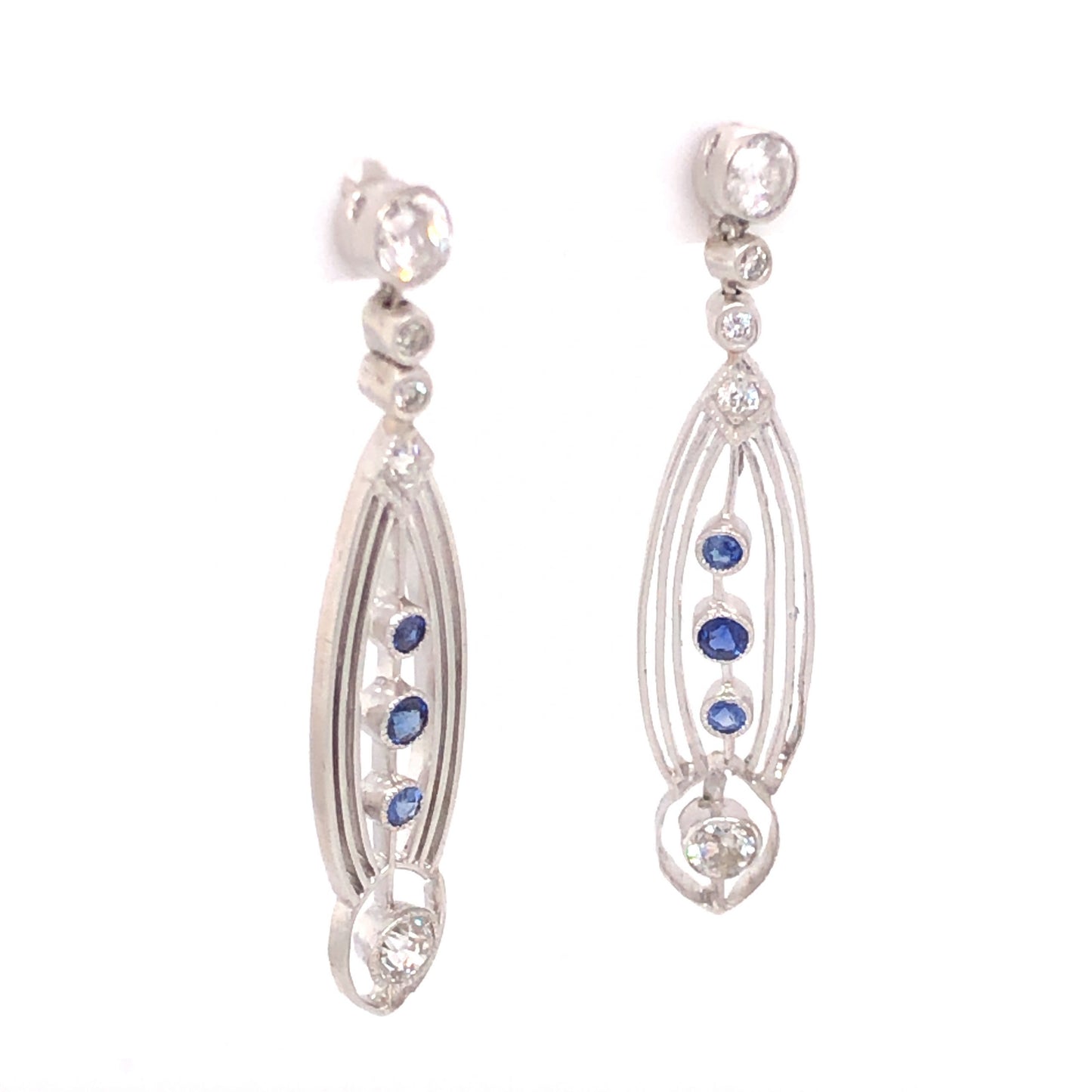 .88 Art Deco Diamond and Sapphire Earrings in Platinum