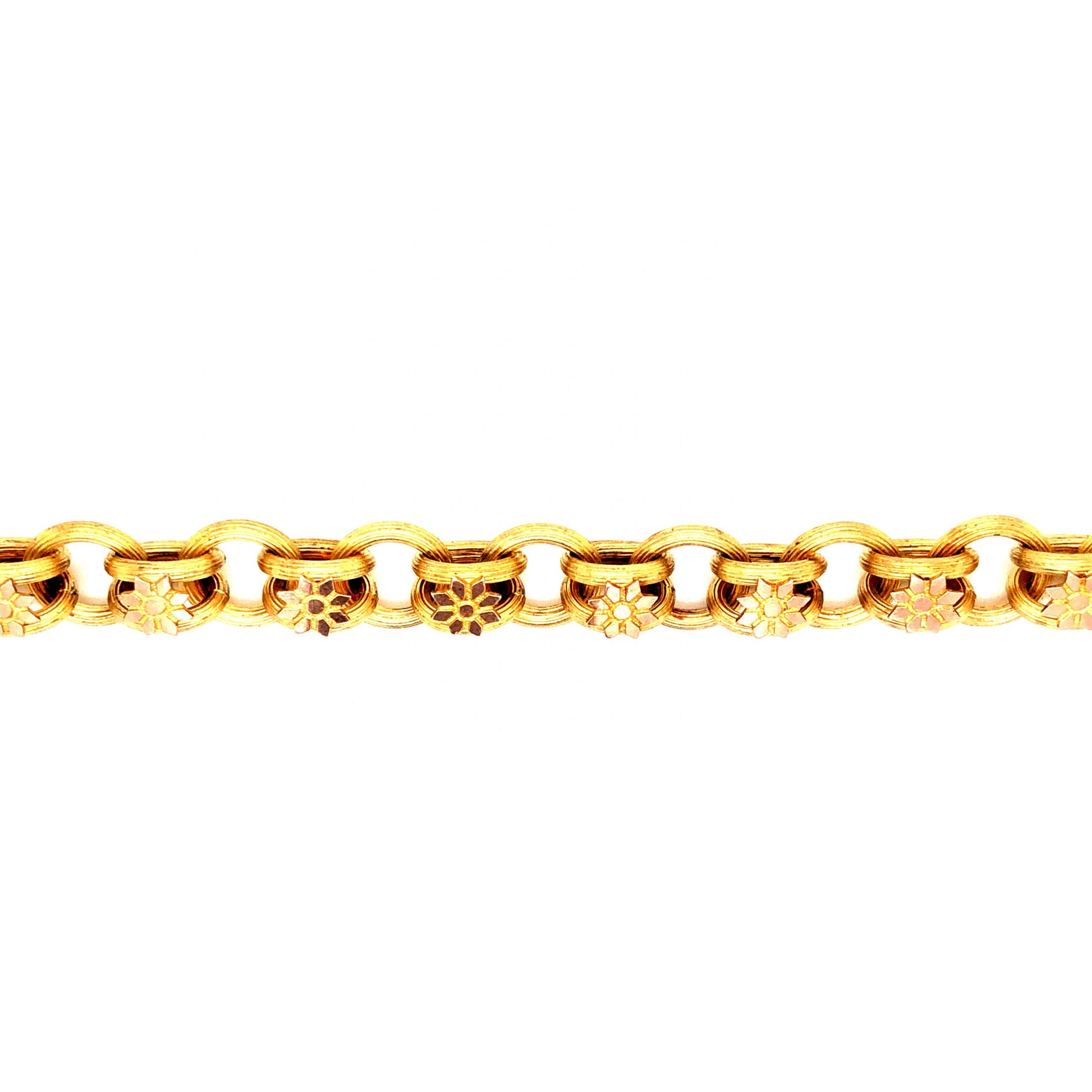Antique Victorian Floral Chain Padlock Bracelet in 14k Yellow Gold