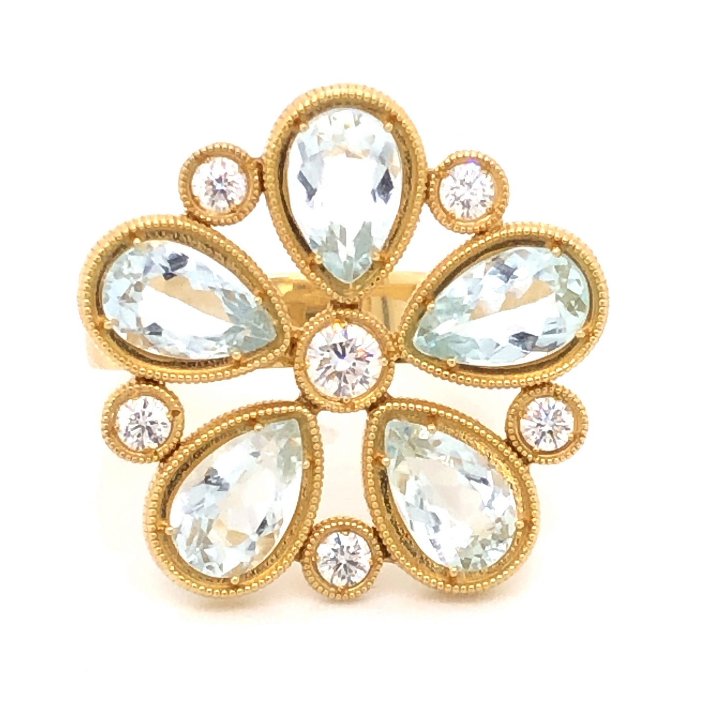 Aquamarine & Diamond Flower Cocktail Ring in 18K Yellow Gold