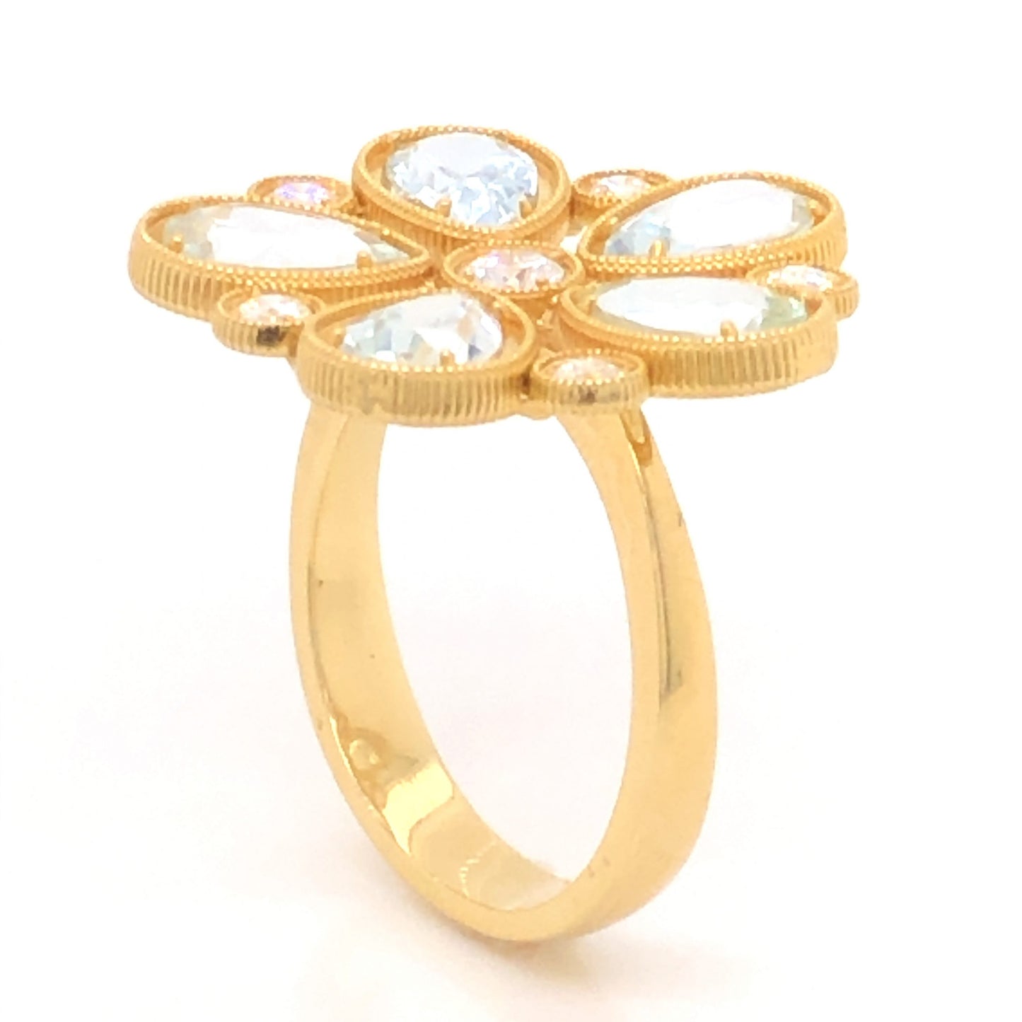 Aquamarine & Diamond Flower Cocktail Ring in 18K Yellow Gold