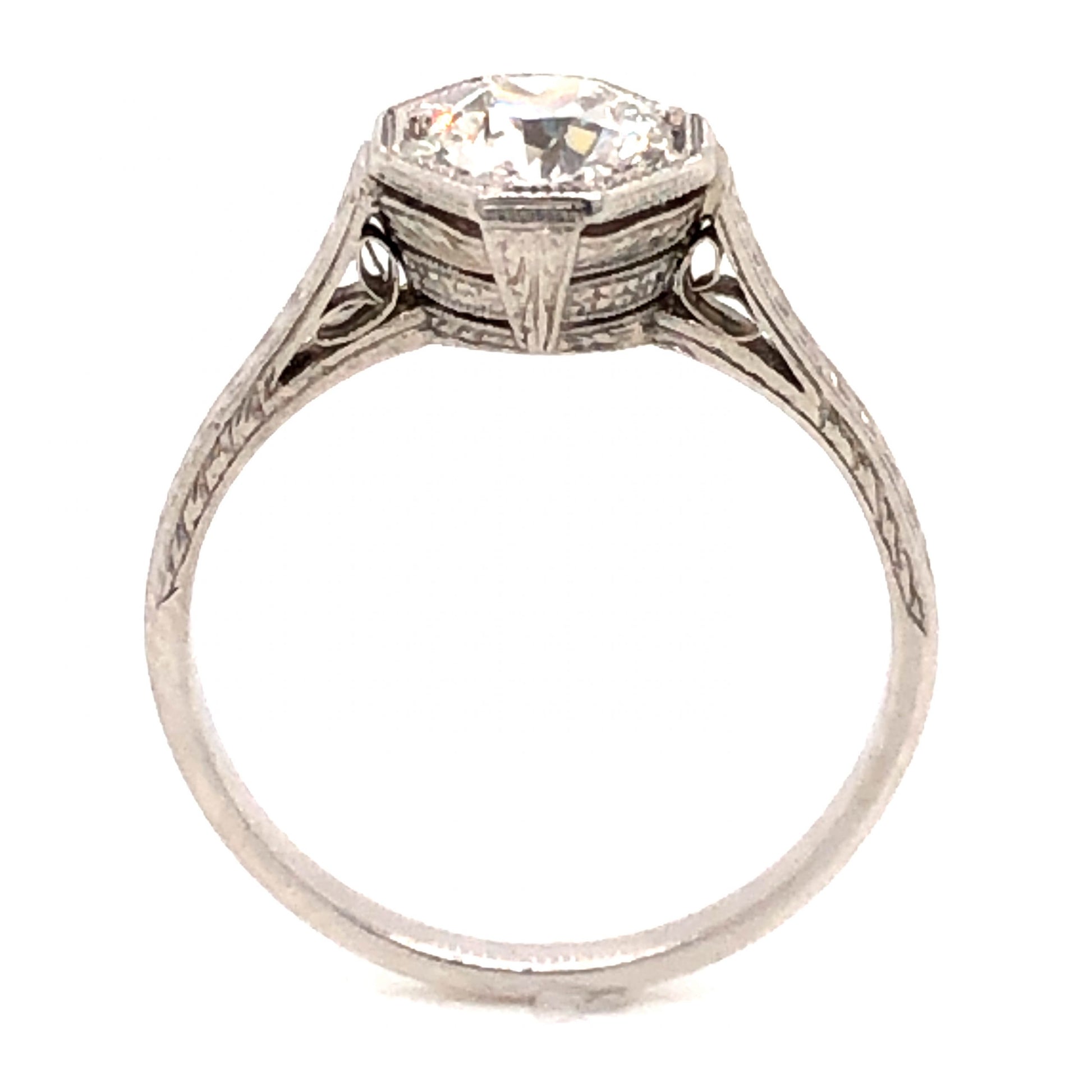 .85 Art Deco Diamond Engagement Ring in PlatinumComposition: PlatinumRing Size: 5.75Total Diamond Weight: .85 ctTotal Gram Weight: 3.0 g