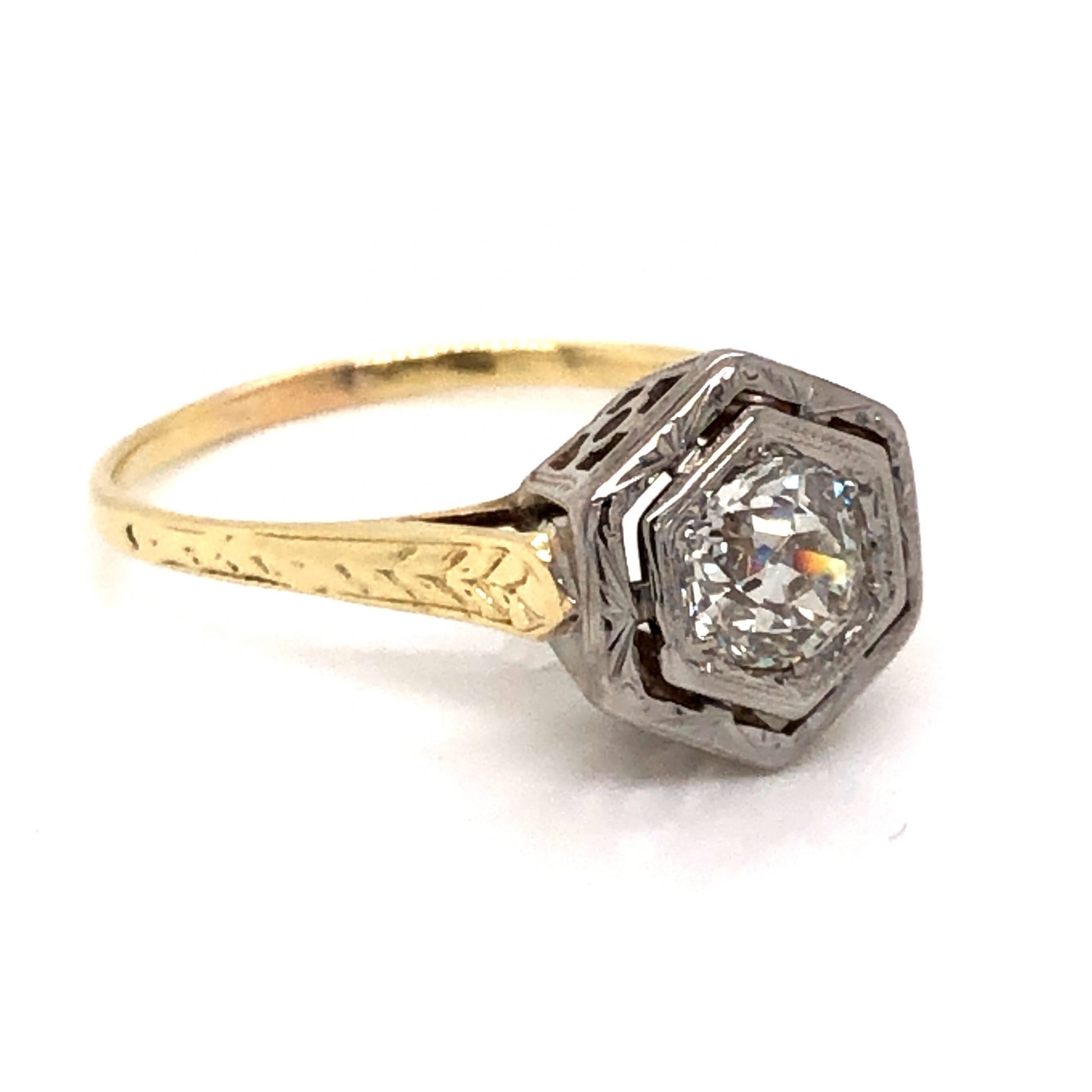 .72 Art Deco Two-Tone Diamond Engagement Ring in 14k